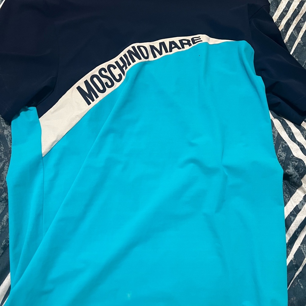 Moschino Mare Blue and Black T-Shirt silk